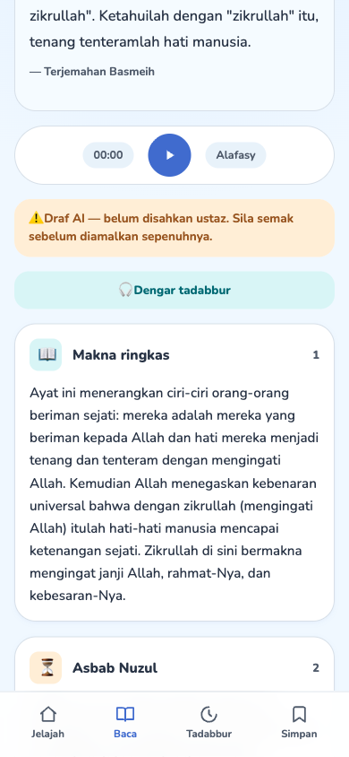 Skrin TADABBUR dalam Tafsir Surah
